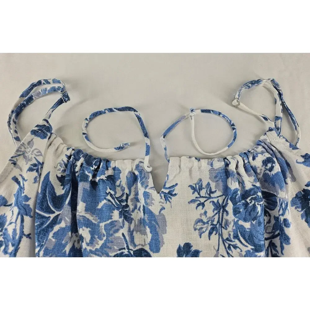 REFORMATION WOMEN'S BLUE FLORAL SUMMER DRESS – SIZE 4, 100% LINEN